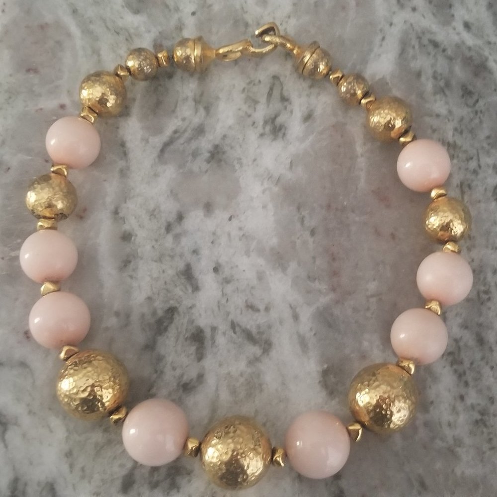 VINTAGE RUNWAY JOSE MARIA BARRERA Crystal GOLD CORAL STATEMENT NECKLACE STRAND